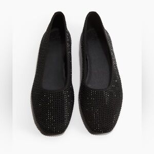 H&M Women’s Rhinestone-Embellished Black Ballet Flats Size 7